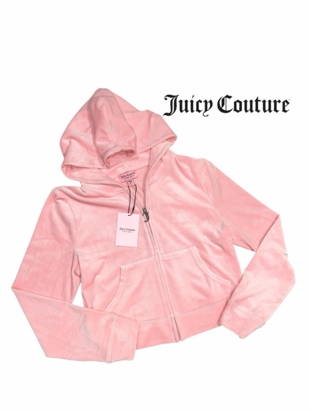 Juicy Couture Whisper Pink Velour Bling Hoodie - Size L‎